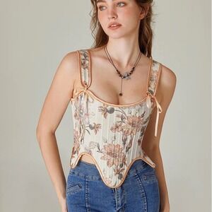NEW Scarlet Darkness Victorian Fairy Cottagecore Corset Lace-up Vest Sz 6 floral